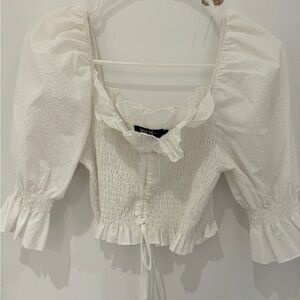 Nasty Gal white tie cropped puff sleeve blouse